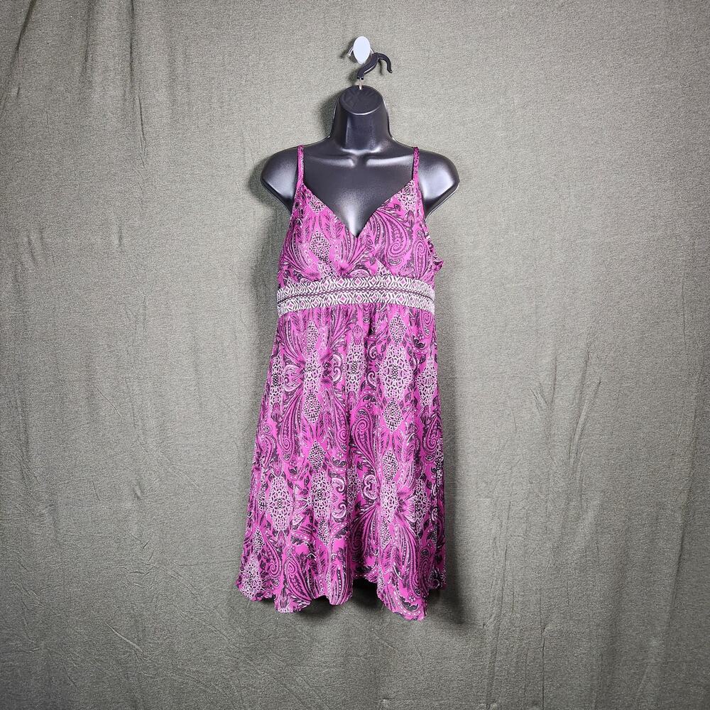 APT 9 Dress Large L Purple Paisley Mini Sheer Babydoll Fairycore Whimsigoth Boho